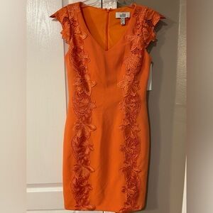 Badgley Mischka Orange Floral Dress
